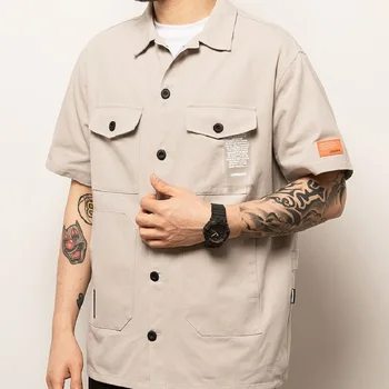 

iiDossan Summer Man Shirt Mens Pockets Streetwear Tops Vintage Shirts High-quality Male Casual Off White Clothes Dropshipping