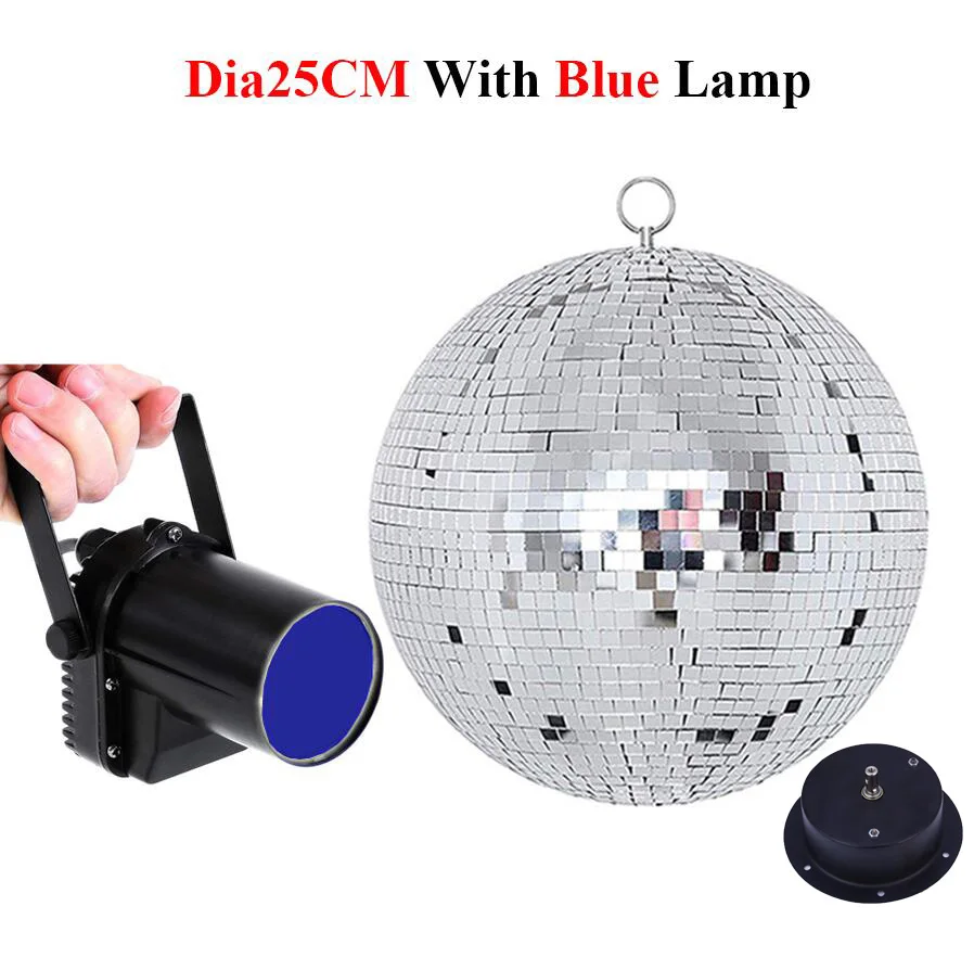 Thrisdar Dia20CM 25 см 30 см вращающийся стеклянный диско-зеркальный шар с мотором+ 5 Вт точечная лампа вечерние свадебные подвесные диско-шаровые огни - Цвет: 25CM With Blue Lamp