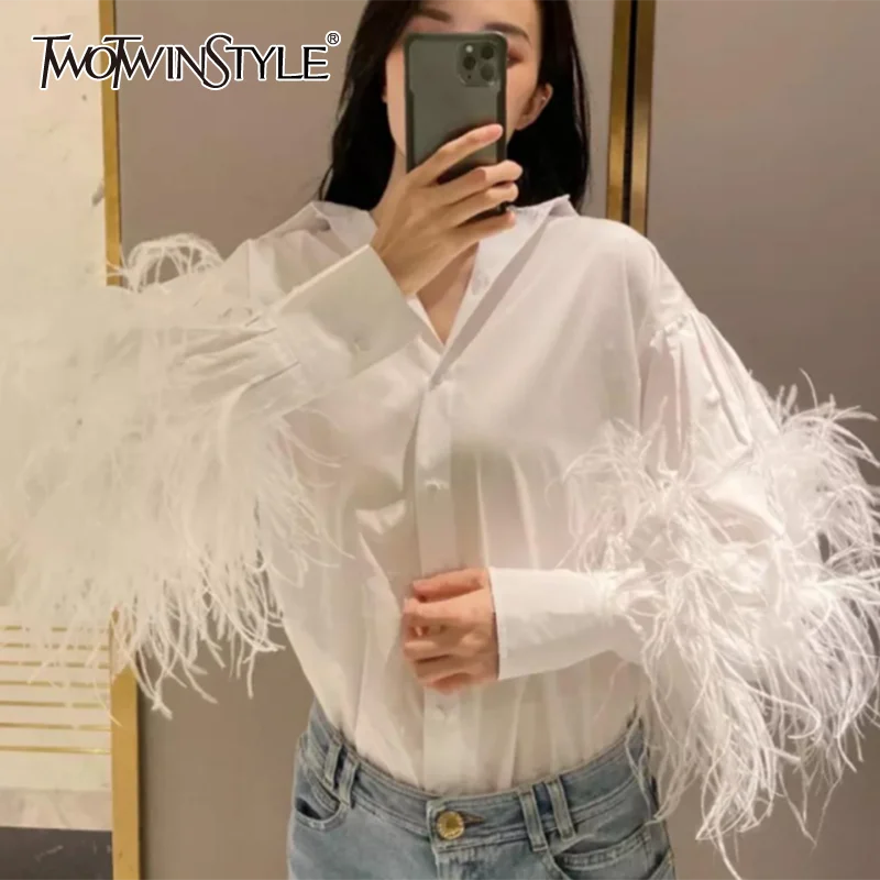Twotwinstyle Casual Patchwork Feather 