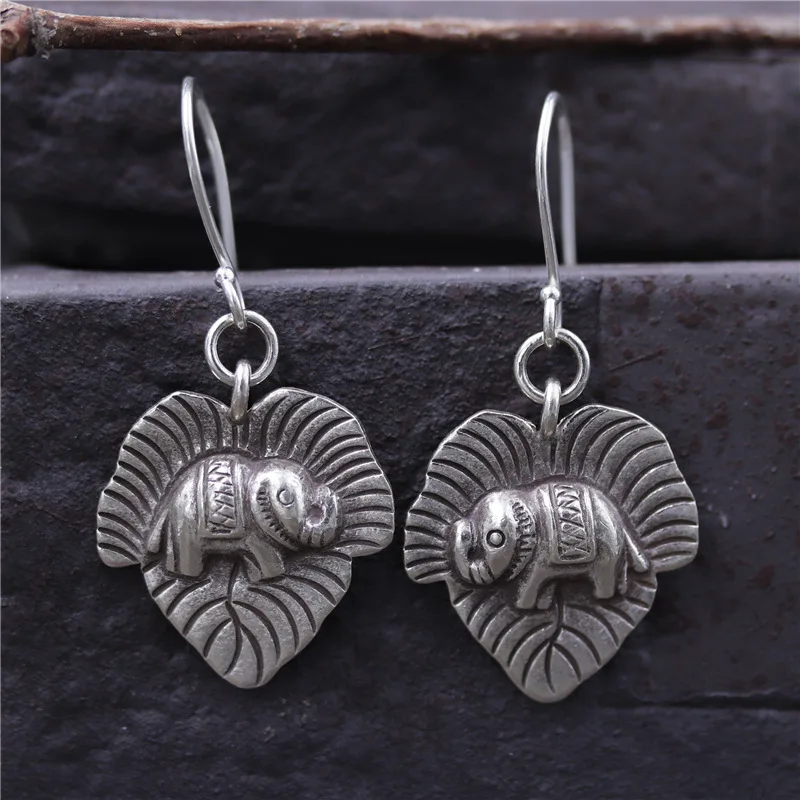 Jewelry Thai Silver Pure Handmade Retro Elephant Earrings S925 Female Leaf | Украшения и аксессуары