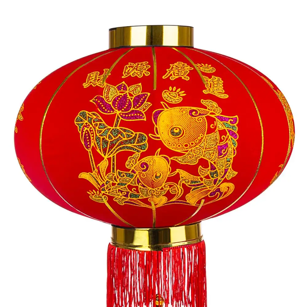 

Drop Sale Round Big Red Fish Lantern Flocking Cloth Outdoor New Year Chinese Spring Festival Decoration Lantern - Wealth Rich