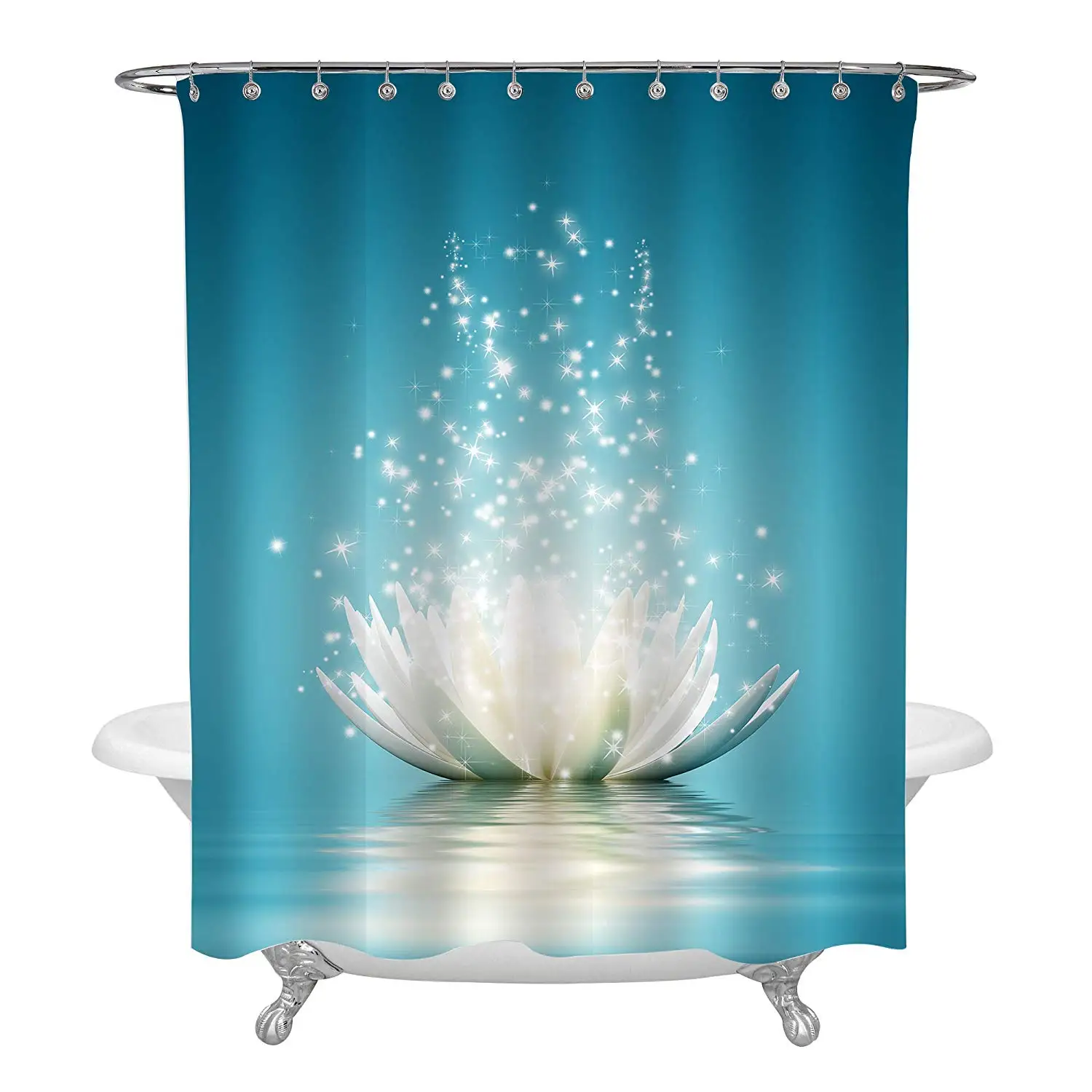 Artistic Hand Painting Bright Waterlily Art Deco Shower Curtain For Spa
