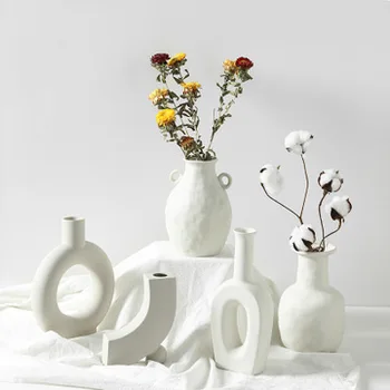 

Nordic Ins Ceramic Vase Home Ornaments White Vegetarian Creative Jingdezhen Ceramic Flower Pot Vases Home Decorations Craft Gift