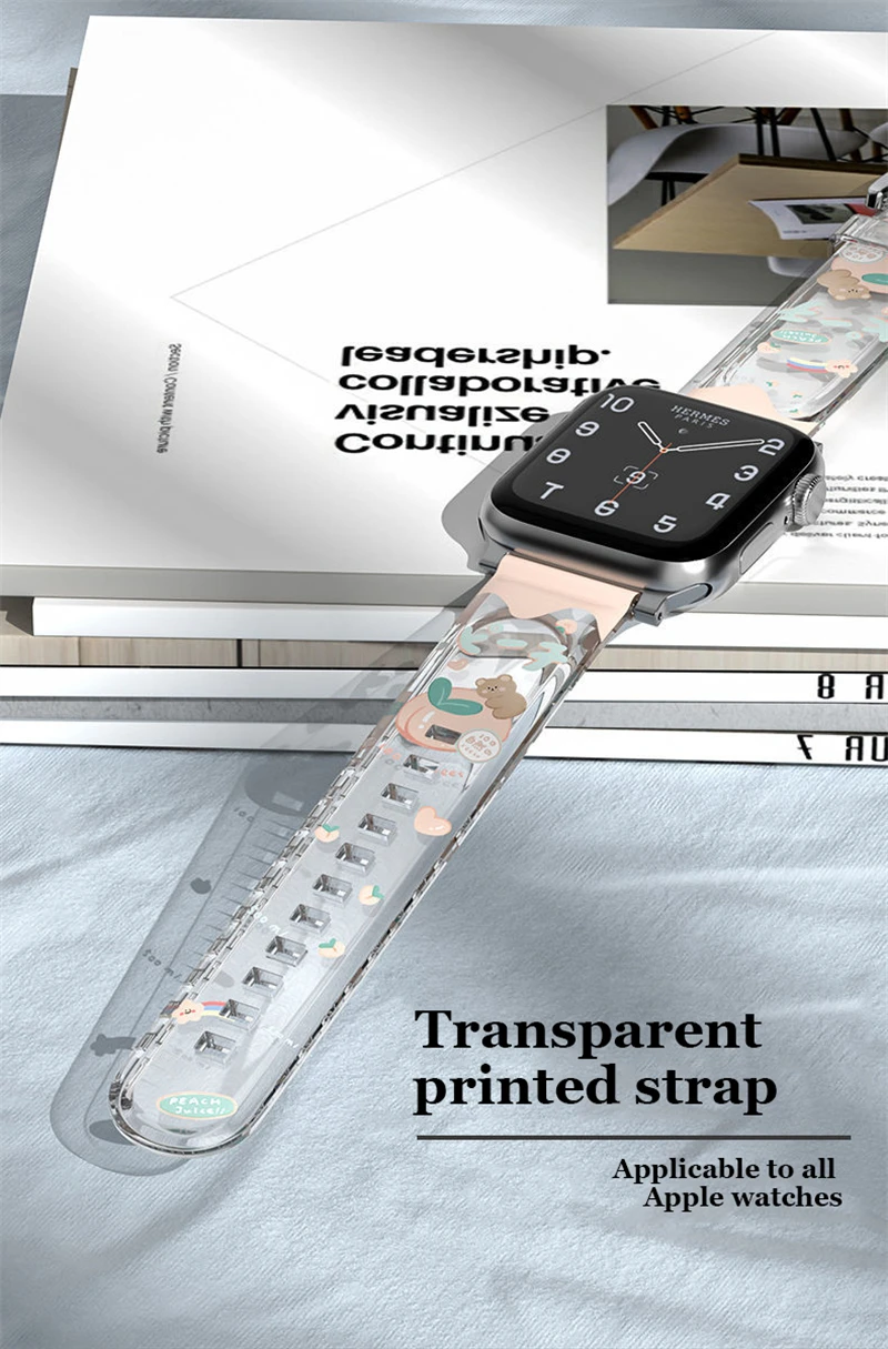 Резиновый ремешок для Apple Watch Series 7/6/5/4/3/2/1SE прозрачный креативный милый браслет