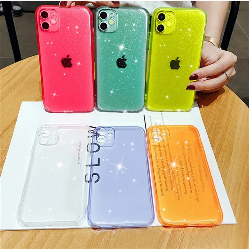 iphone 12 pro max wallet case Bling Glitter Transparent Case For iPhone 12 11 Pro Max Mini XR X XS 8 7 Plus SE 2020 Soft Silicon Cover Candy Color Phone Shell iphone 12 pro max wallet case