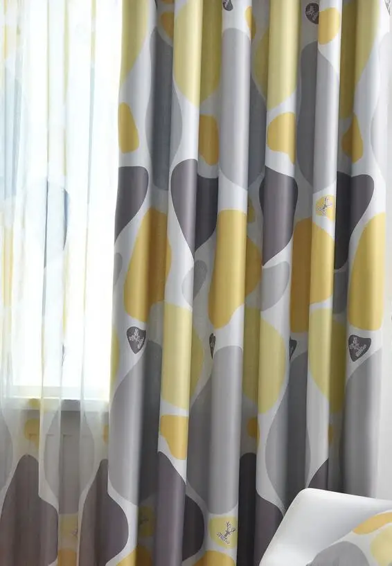 Gray Yellow Curtain Скандинавский стиль сердце камень печатных ткань шторы для спальни гостиной оконные обработки простой тюль для кухни - Цвет: Gray Yellow Curtain