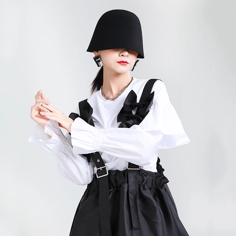 [EAM] Women Black Bow Split Joint Buckle Temperament Dress New Sleeveless Loose Fit Fashion Tide Spring Autumn 2020 1Z663