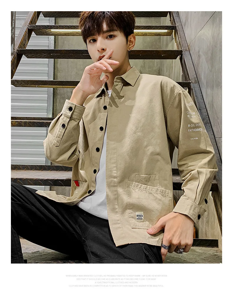 Мужская винтажная рубашка с длинным рукавом в стиле сафари, новинка, однотонная, хлопковая, рабочая одежда, Bokchoy-оставайтесь стильными во время работы