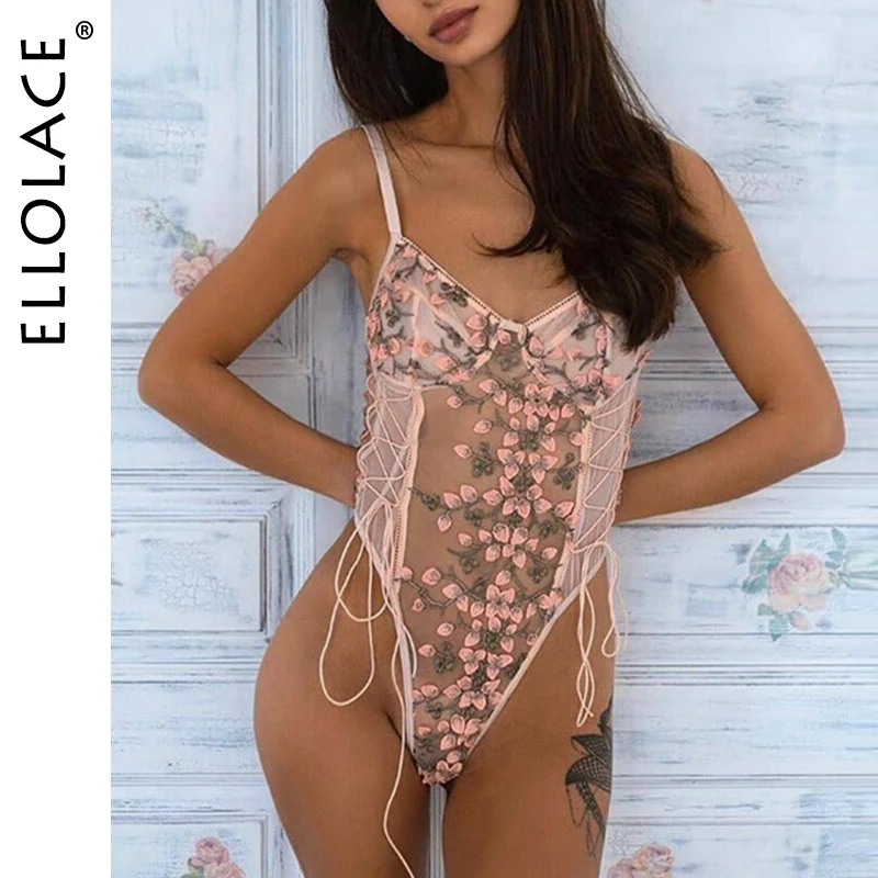Ellolace на шнуровке соблазнительная униформа сексуальный боди прозрачный