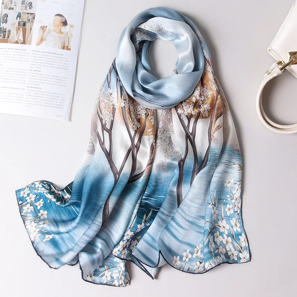 DANKEYISI Real Silk Women Scarf Ladies Silk Scarf Shawl Long Scarves Female Fashion Elegant Neck Scarf Beach Shawl Cover-ups