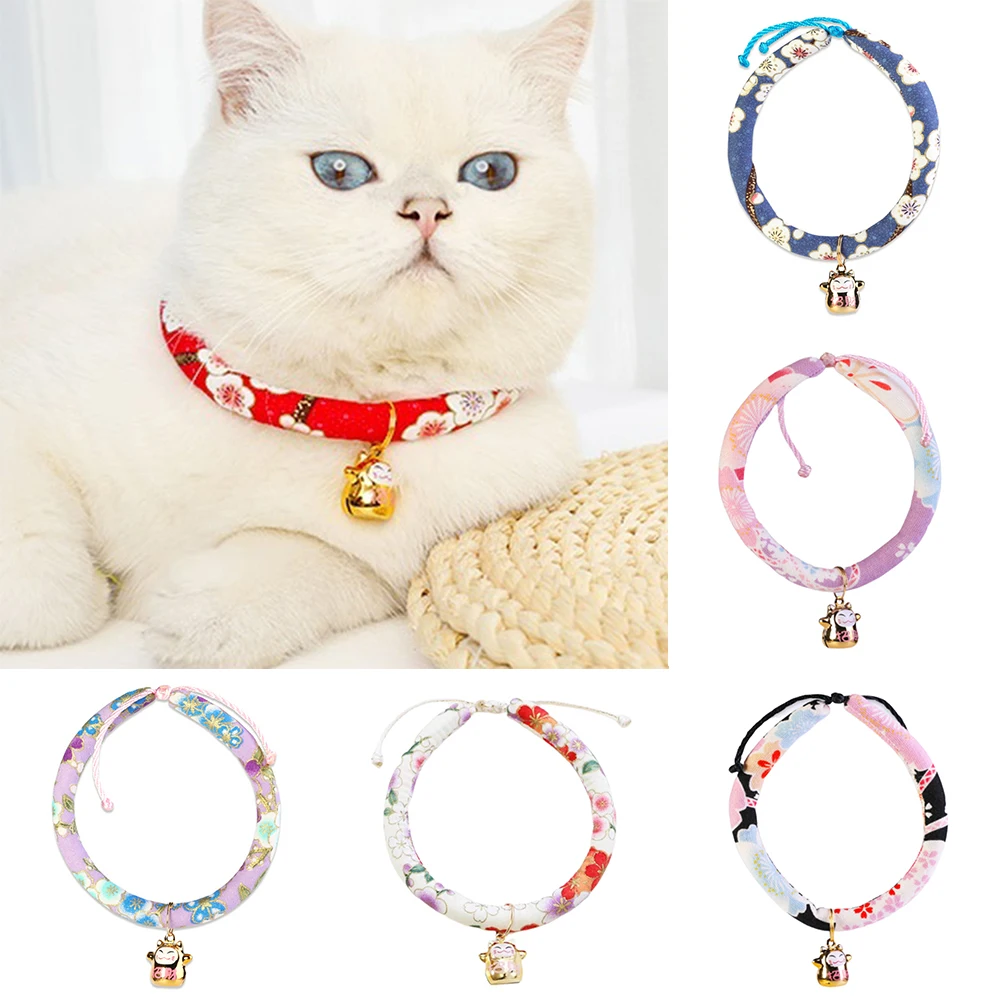 Love Pet Dog Puppy Kitten Adjustable Flower Print Bell Collar Soft Durable Necklace Neck Strap Pet Supplies