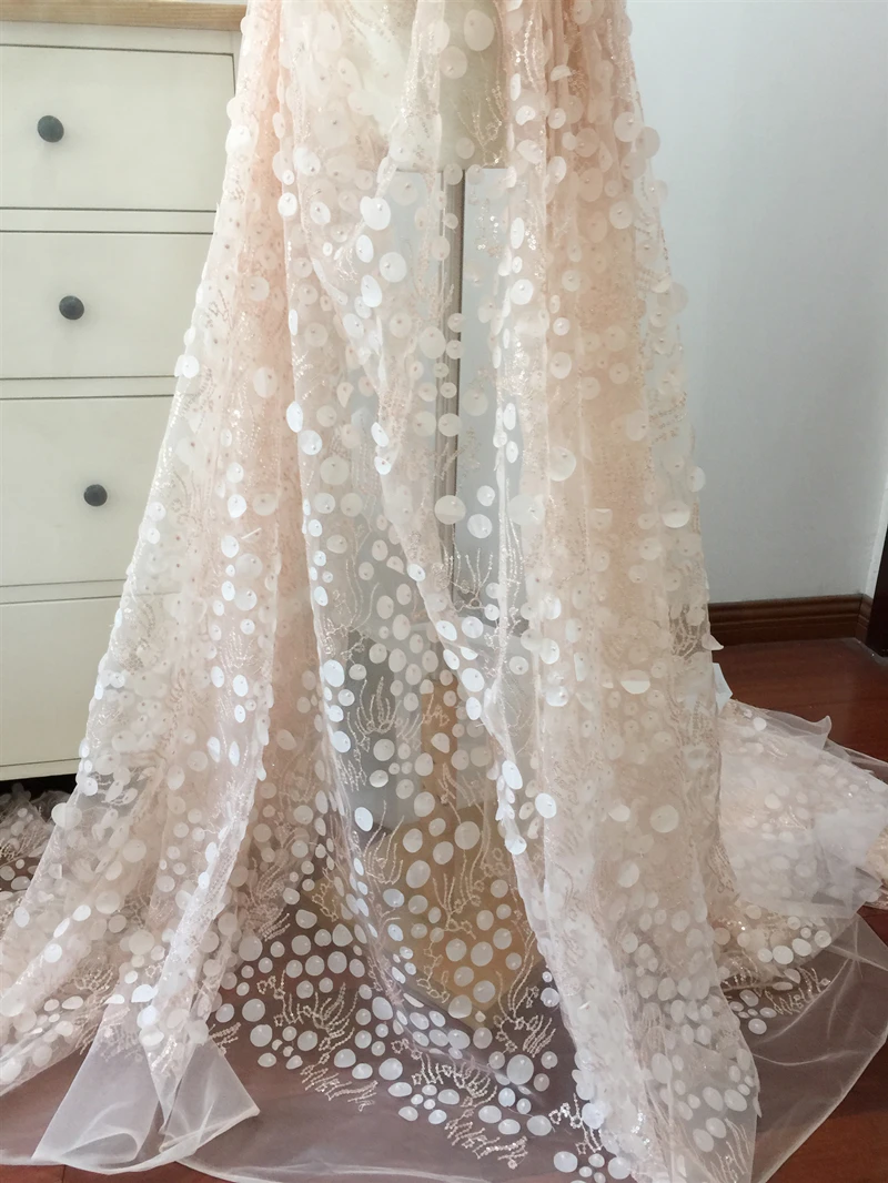 Телесный розовый круглый трехмерное шифоновое расшитое блестками патч сетчатая Кружевная аппликация ткань платье свадебное платье ткань