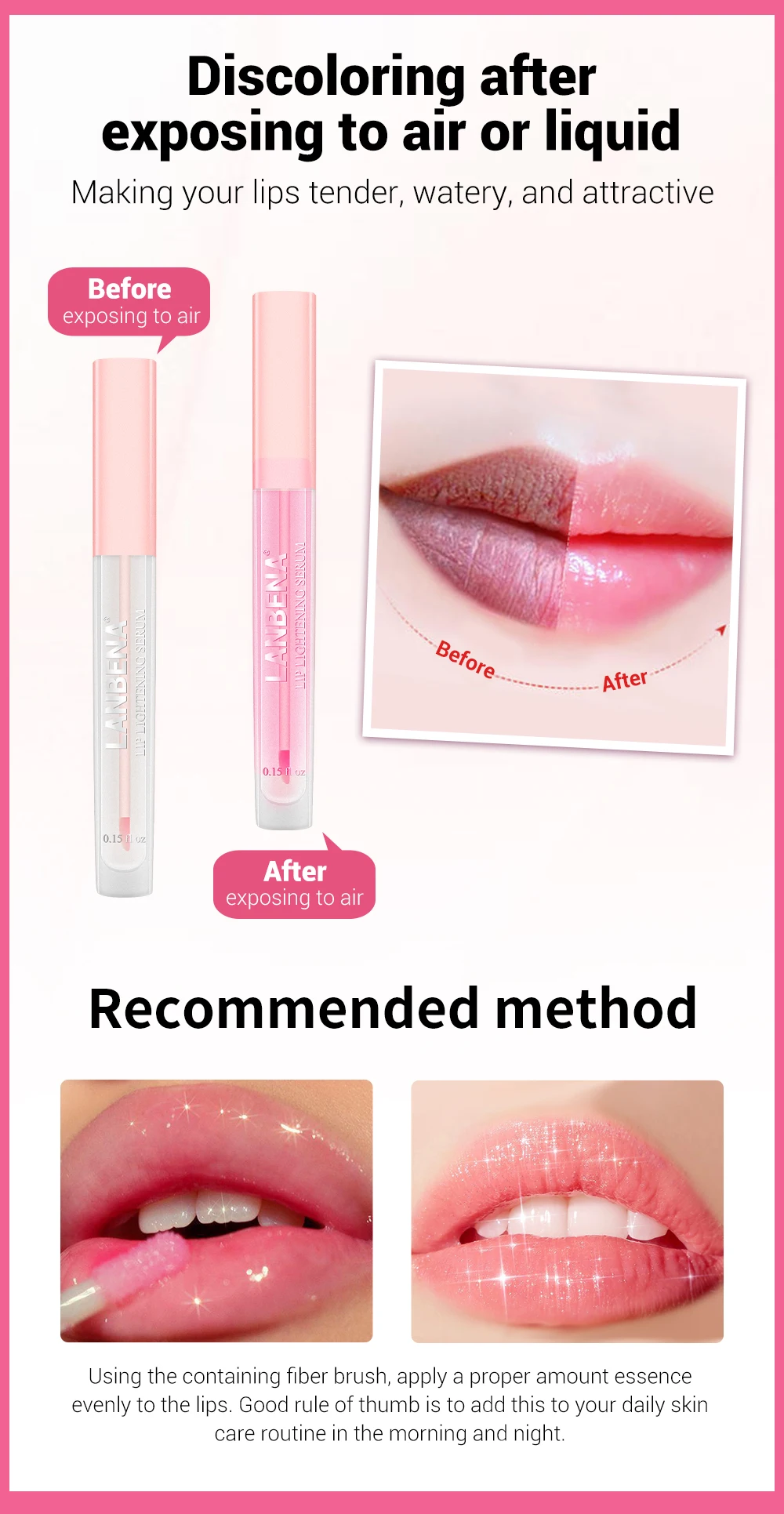 LANBENA lip cherry whitening lipstick removes dull moisturizing lip liquid plump lip brighten 4ml lasting makeup Non-stick