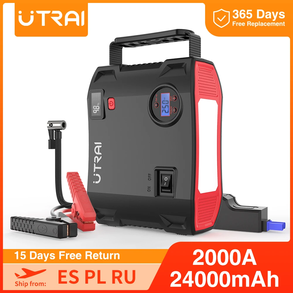 รถ Jump Starter Air Compressor 24000MAh Power Bank แบบพกพา Air ปั๊ม
