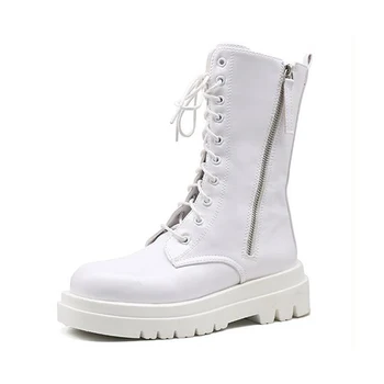 

PU Mid Calf Platform Boots Woman Shoes For Women 2020 Zipper Female Shoes Women's Autumn Boots Fashion Woman Booties Breathable
