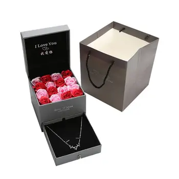 

16 Soap Flower Box Simple Fashion Necklace Set Valentine's Day Christmas Mother's Day New Year Gift Birthday Gift Jewelry Box