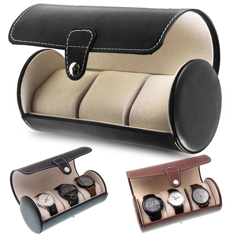 

3 Slot Travel Watch Box Fashion Leatherette Round Display Case 2020 New Watch Storage Organizer Practical Luxury Box D30