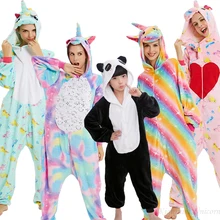 Кигуруми Единорог пижамы для мальчиков девочек Женский пижамный комплект для мужчин взрослые комбинезоны животных панда Пижама с котами Косплей пижамы дети