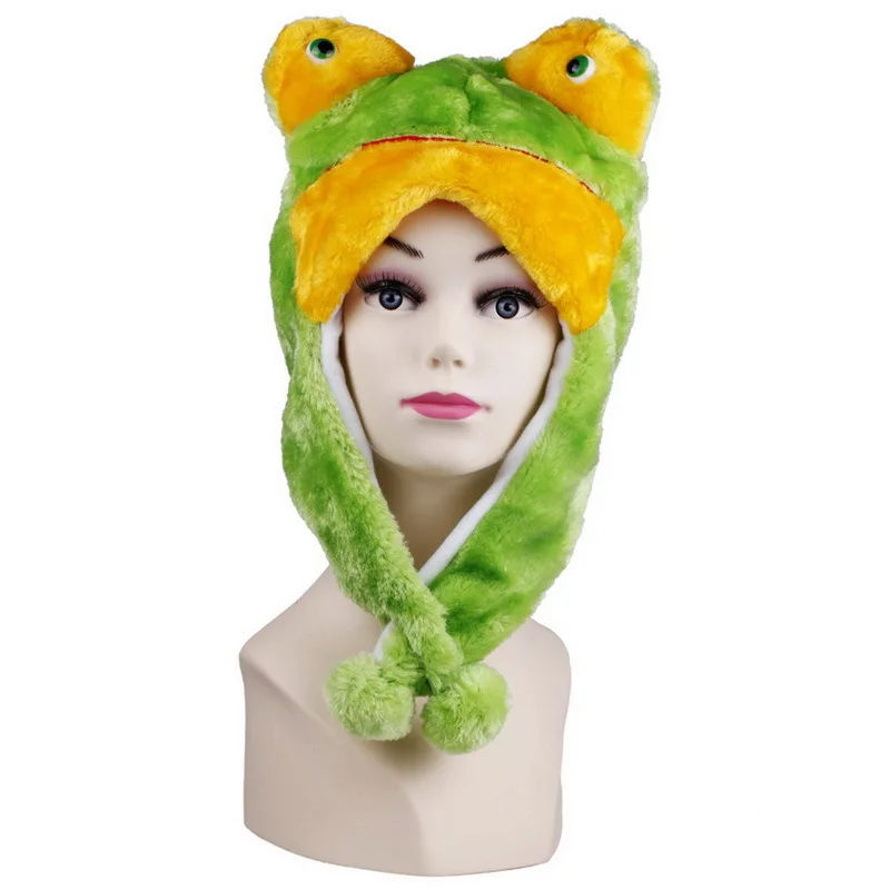 Adult Kids Winter Cute Plush Animal Character Beanie Hat with Pom Pom Ends Funny Stuffed Toy Fluffy Earflap Cap Cosplay Costume