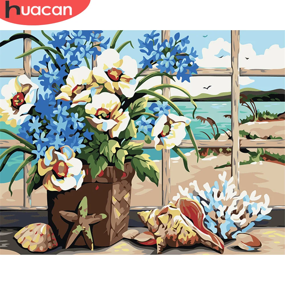 

HUACAN DIY Oil Painting By Numbers Flowers in vase Pictures Canvas Painting For Living Room Wall Art Home Decoration SZGD485