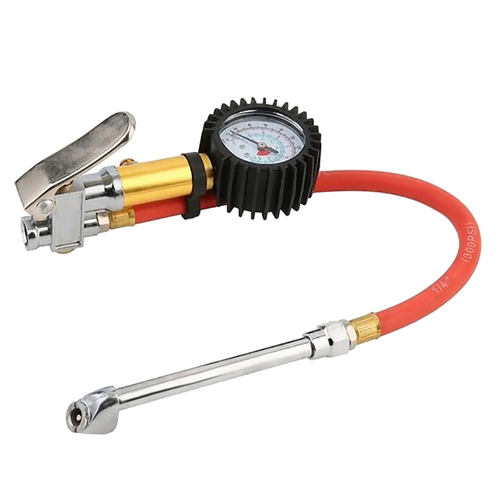 Heavy Duty 200 PSI Tire Inflator Gauge with Hose and Quick Connect Plug