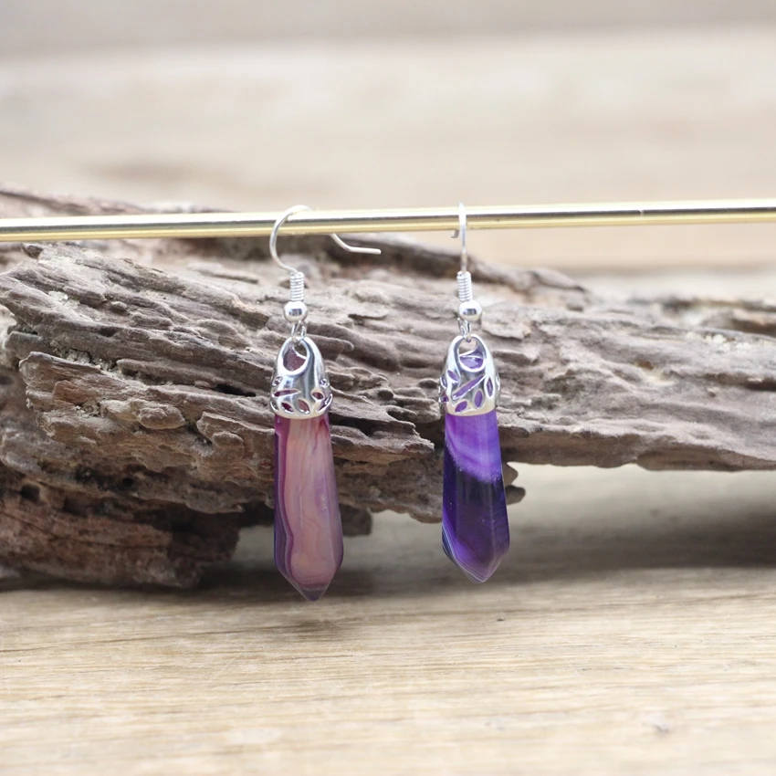 Natural Stone Hexagonal Quartz Hook Earring Healing Crystal Point Women Gift Dangle Earring Reiki Amethysts Lapis Jewelry QC7001