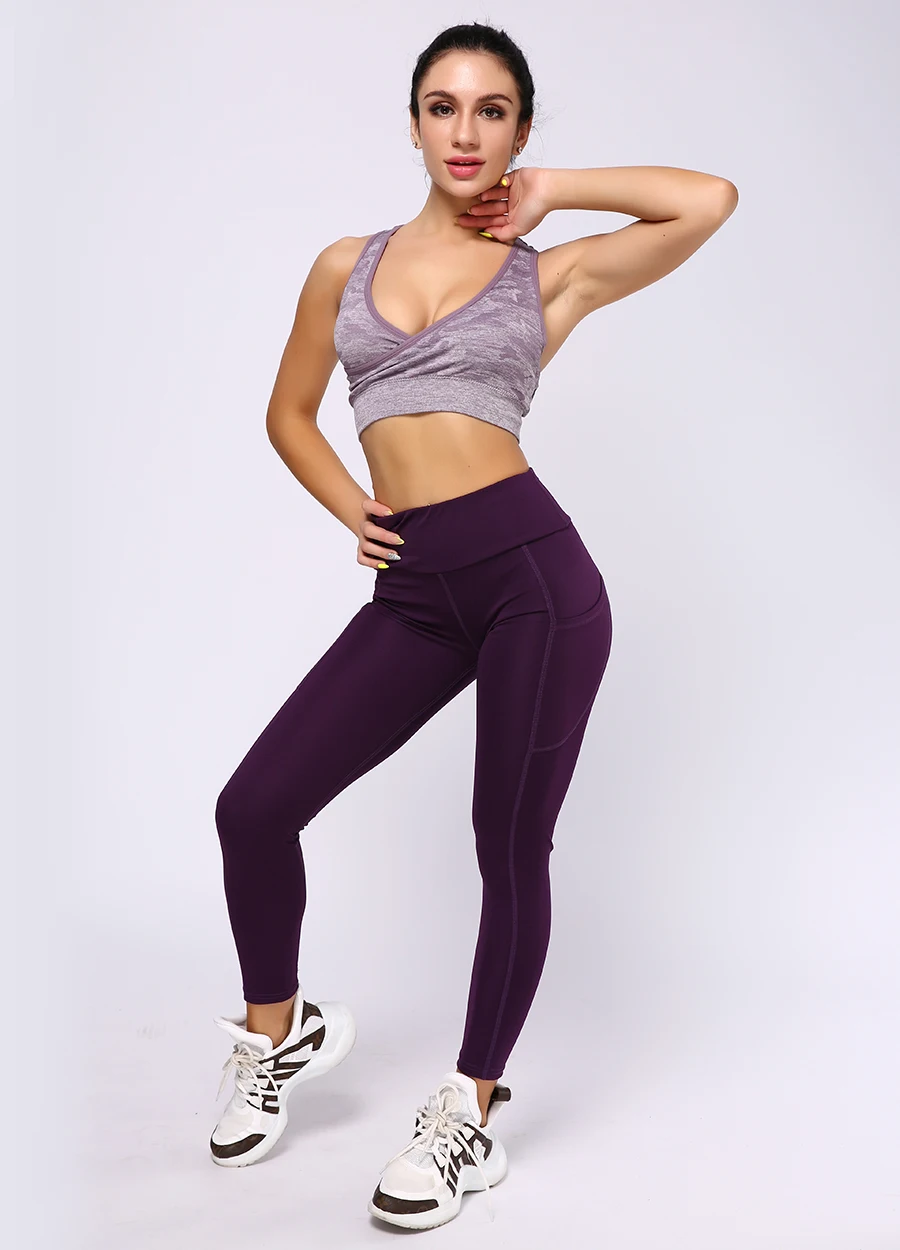 HIFOLK Fitness Women Leggings High Waist Push up Workout Leggings with Pockets Patchwork Design Leggins Polyester Elastic Pants