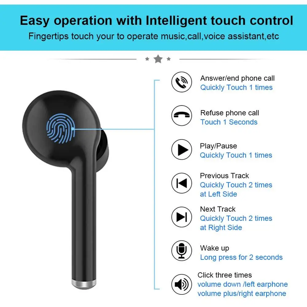 TWS Fingerprint Touch Bluetooth Earphones HD Stereo Wireless Headphones Noise Cancelling Gaming Headset Wireless Sport Earbuds