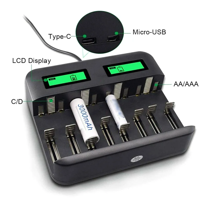 8 슬롯 지능형 배터리 충전기 AA 배터리 충전기 AA AAA C D 충전식 배터리 용 휴대용 AA 배터리 충전기충전기
