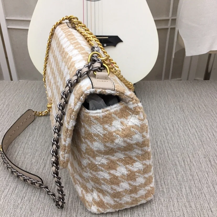 Beige Роскошная брендовая сумка houndsto, высокое качество, дизайнерская сумка с двойным клапаном, сумка через плечо из натуральной кожи, сумки на плечо, сумки на цепочке для женщин - Color: Beige