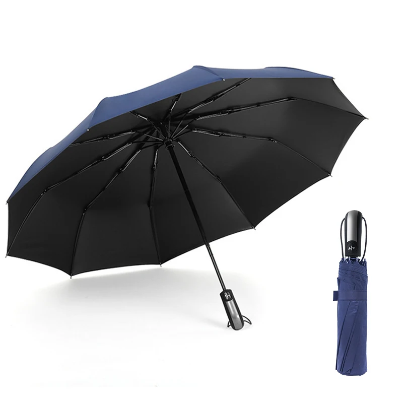 Автоматический складной зонт от дождя, 3 цвета, женский, 10 к, мужской большой зонт с черным покрытием, устойчивый к ветру, рождественский подарок