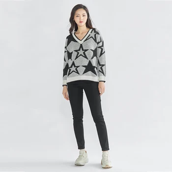

Tailor Shop Custom Made All Cashmere New Loose V-neck Star Color Matching Cashmere Sweater Sweater Women