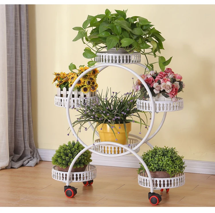 Portable flower stands with wheels metal plant holder flower pot trays large storage rack for home living room garden decor