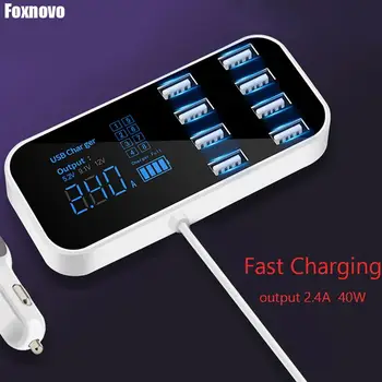 

8 Ports USB Car Charger 2.4A Fast Charging Phone Charger 40W Multi USB Socket with LED Display for iPhone Android Samsung Charge