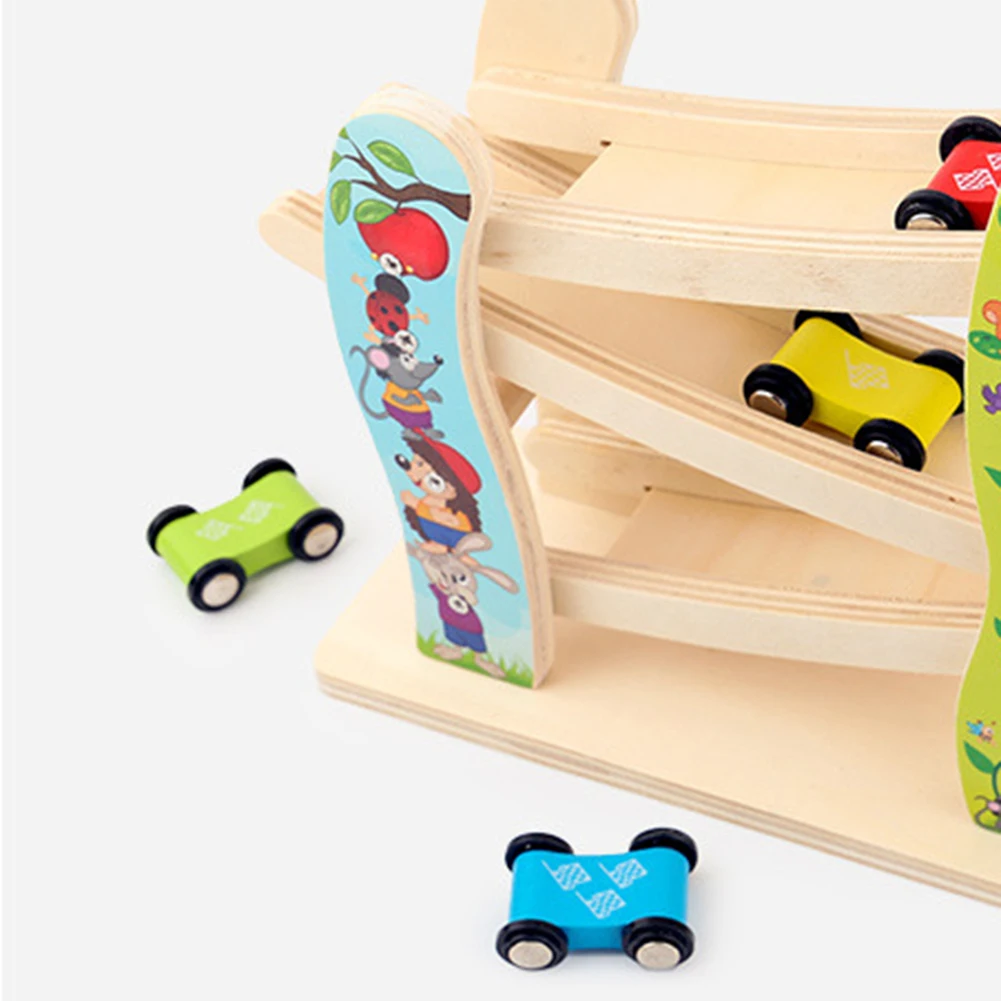 Мультяшная деревянная лестница скольжение гоночный автомобиль трек развивающие слайд игрушка новые детские подарки