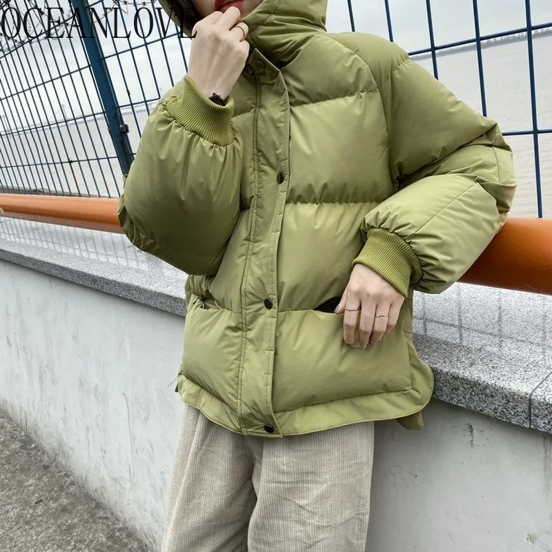 OCEANLOVE теплая зимняя куртка с капюшоном для женщин одноцветная однобортная модные