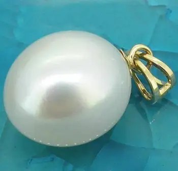 

Jewelry Free Shipping Genuine 10-12mm AAA+ fine drop white south sea pearl pendant 14K yellow gold