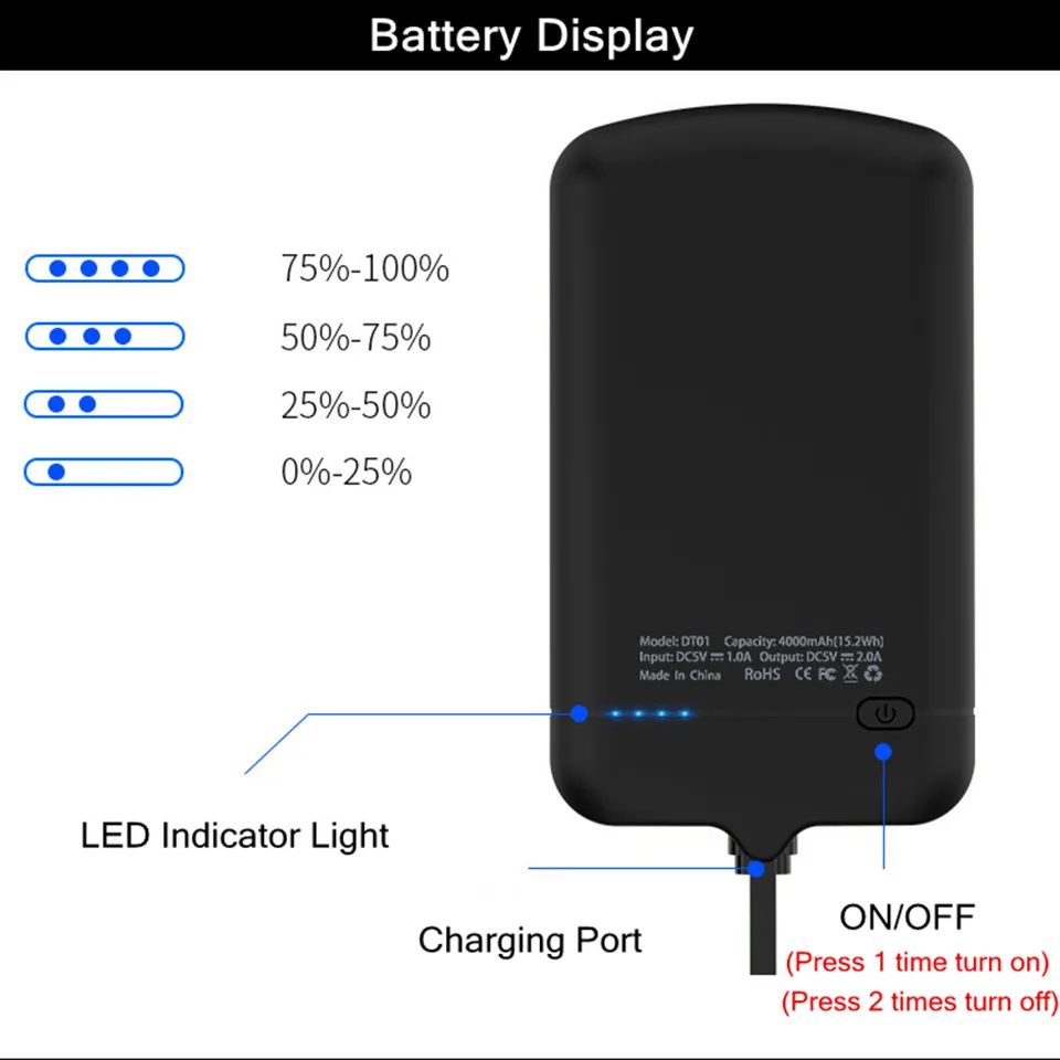 Тонкий чехол для зарядного устройства для iPhone XS, 6, 6 S, 7, 8 Plus, Micro USB/type-C, внешний резервный чехол для samsung, huawei, Xiaomi