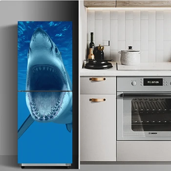 

Shark Refrigerator Door Cover Sticker Full Film Animals Removable Adhesive Renovation Kitchen Furniture Vinyl Freezer Stickers