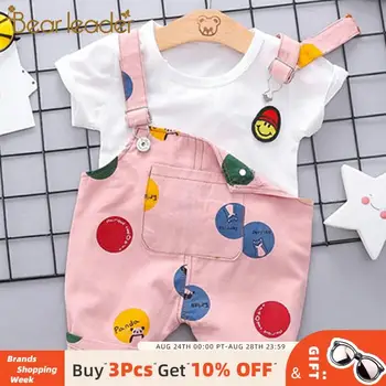 

Bear Leader Kids Sets Summer Baby Kids Boys Girls Cute T-shirt Tops+ Cartoon Dots Overall Shorts Bib Pants 2pcs Clothes Set