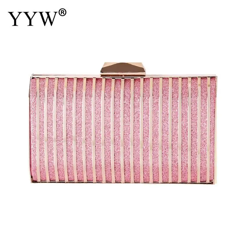 Metal Striped Box Clutch Bag Rectangle Designer Silver Women Evening