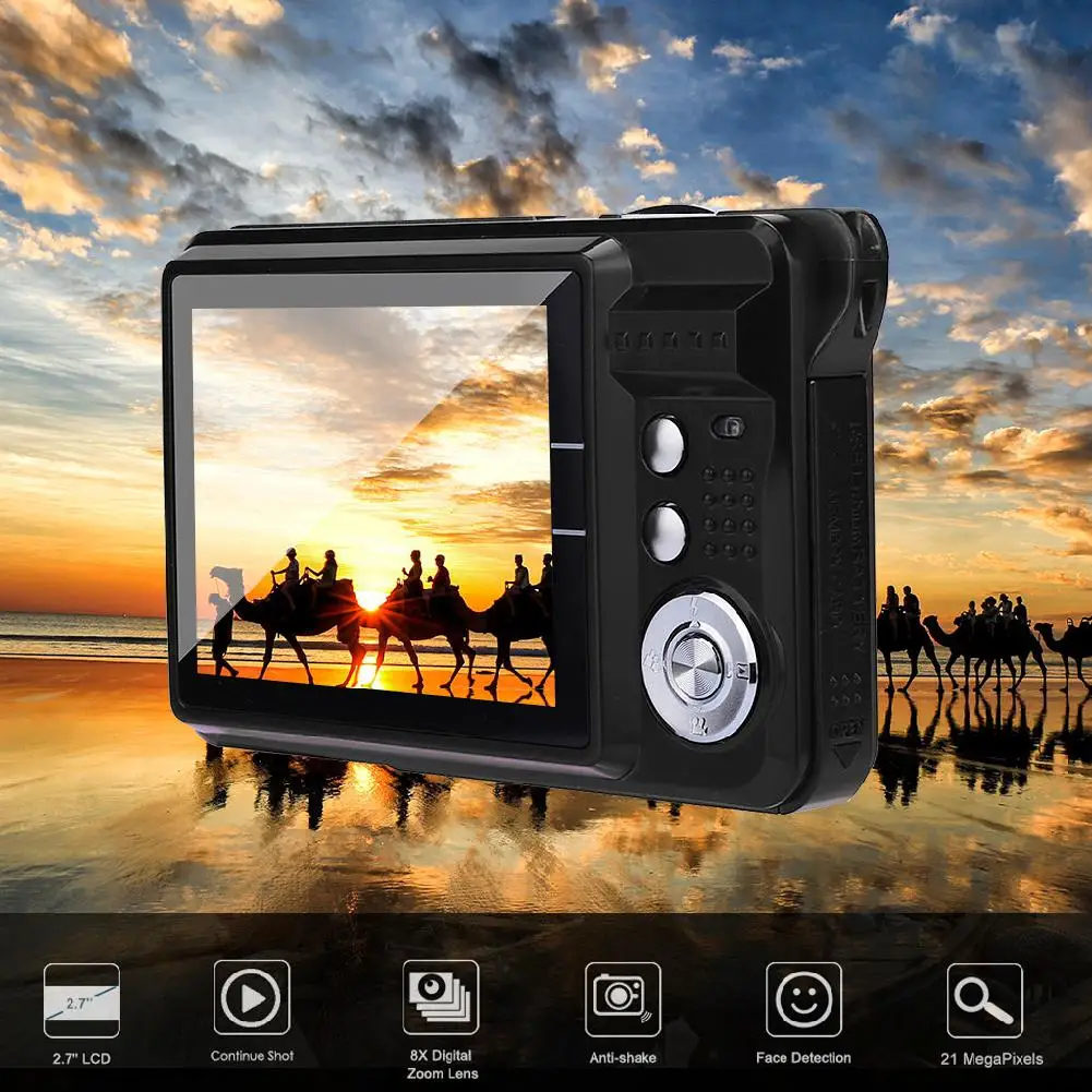 BEESCLOVER цифровая камера 2.7HD экран 21mp анти-встряхивание лицо камера-регистратор с датчиком движения цифровая камера 8X цифровой зум с батареей r60 - Цвет: black