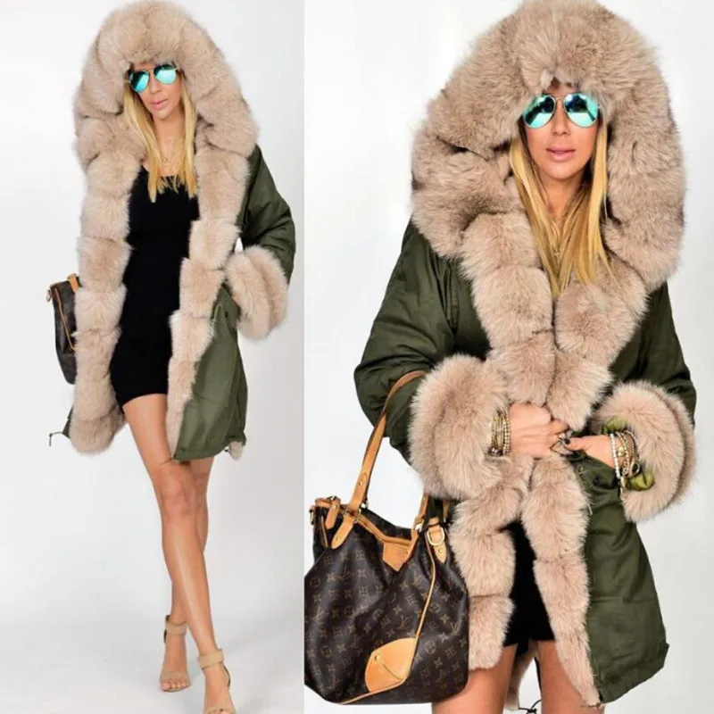 

Womens Faux Fox Fur Parka Long Coat Ladies Camouflage New 2018 Winter Padded Jacket Fur Collar Hooded Overcoat Plus Size 4XL 5XL