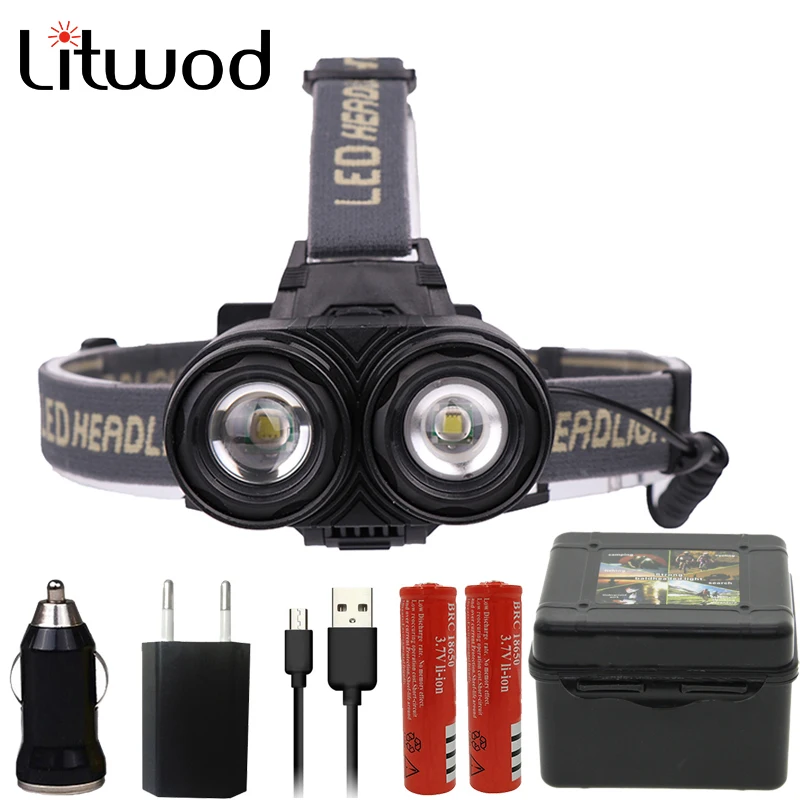 

Litwod Z50 LED XM-L2 U2 Headlight Camping Light 8000LM LED Headlamp Zoom head flashlight torch rechargeable light Head Lamp