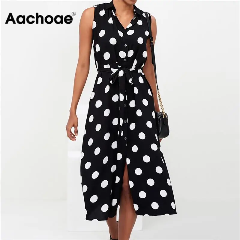 Aachoae Long Dress Women Sexy Summer Polka Dot Beach Dresses Boho Style Casual Party Turn Down Collar Office Shirt Dress Vestido Aachoae Long Dress Women Sexy Summer Polka Dot Beach Dresses Boho Style Casual Party Turn Down Collar Office Shirt Dress Vestido