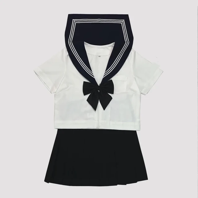 Japanese School Girl Uniform Plus Size JK Black Sailor Basic Cartoon Navy Sailor Uniform sets Navy Costume Women girl costume Short Sleeve Sets