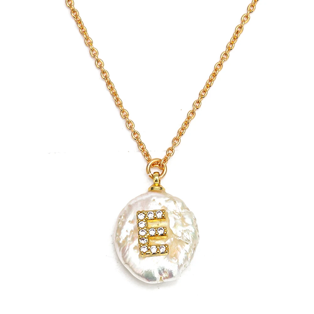 E EVIL EYE Micro Pave 26 ожерелье с буквенными подвесками золотая цепочка с алфавитным жемчугом ожерелье ювелирные изделия для женщин EY6469 - Окраска металла: E