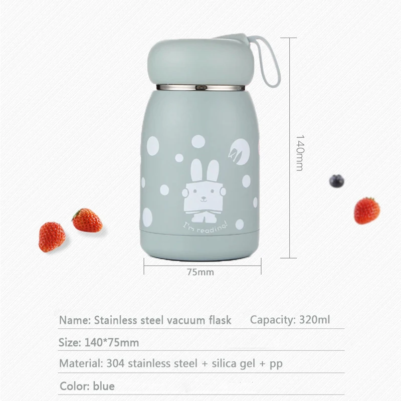 Blue Hoomall 320 мл Вакуумный термос с мультяшным животным колба 304 кружка из нержавеющей стали Изолированная детская бутылка для воды школьная Термочашка - Цвет: Blue