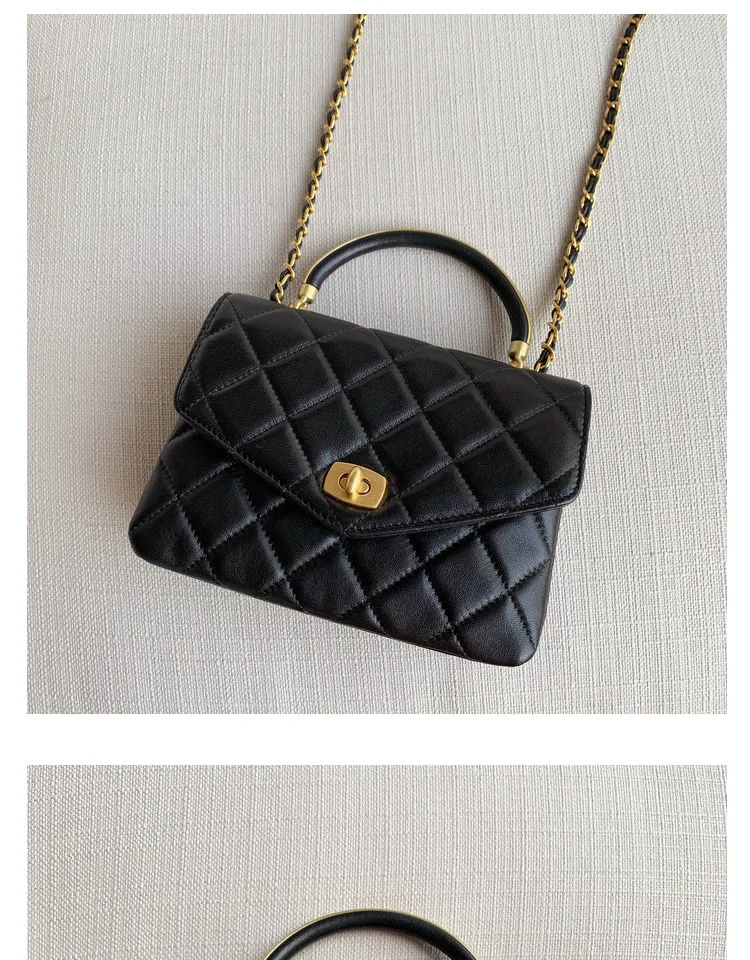 New Ring Chain Handle Organ Bag Women's Single Shoulder Slant Handbag Leather Women's Bag