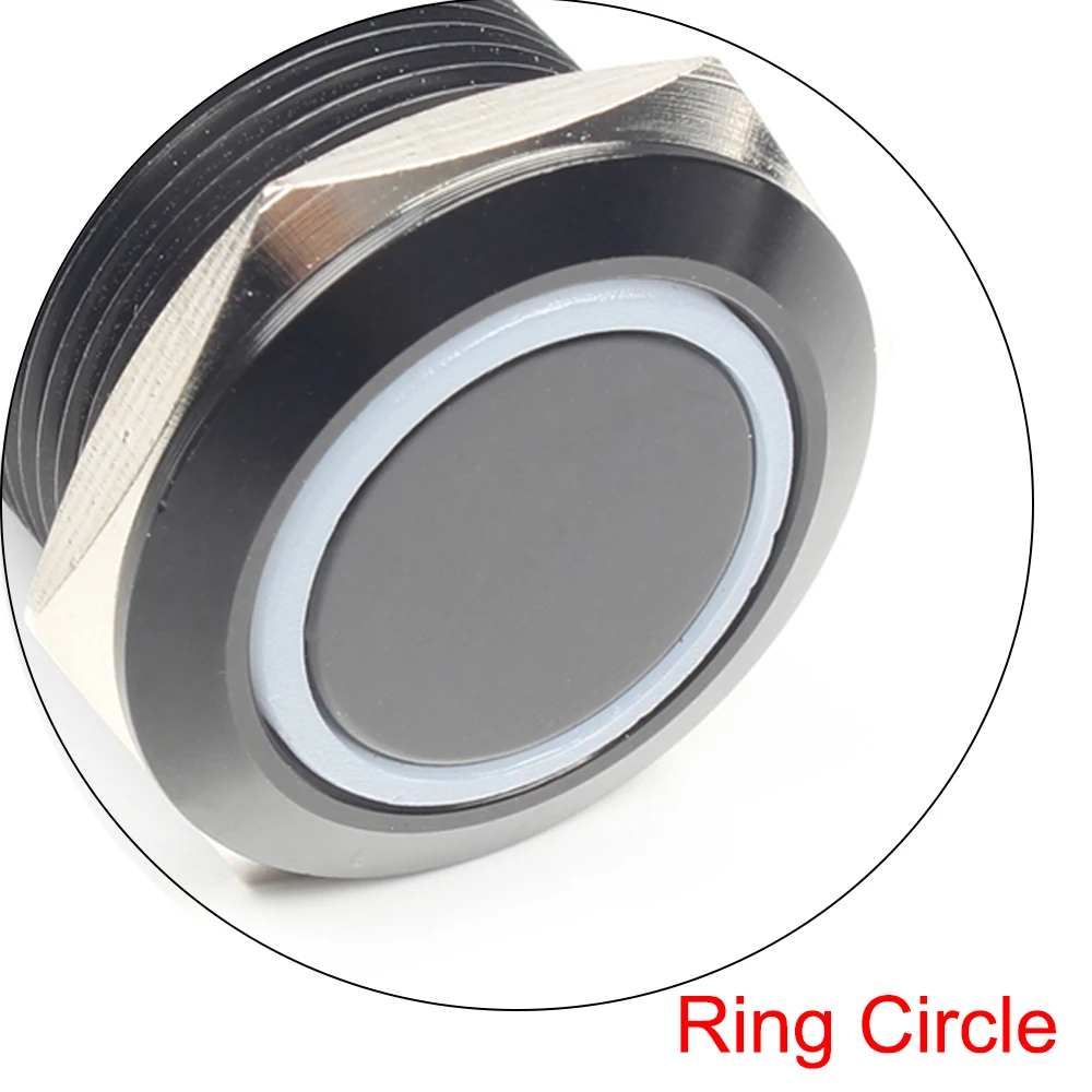 10x19 мм металлический алюминиевый черный корпус кнопка сброса/блокировки кнопочный переключатель со светодиодным индикатором питания лампа плоская кнопка мгновенный - Цвет: Ring Circle